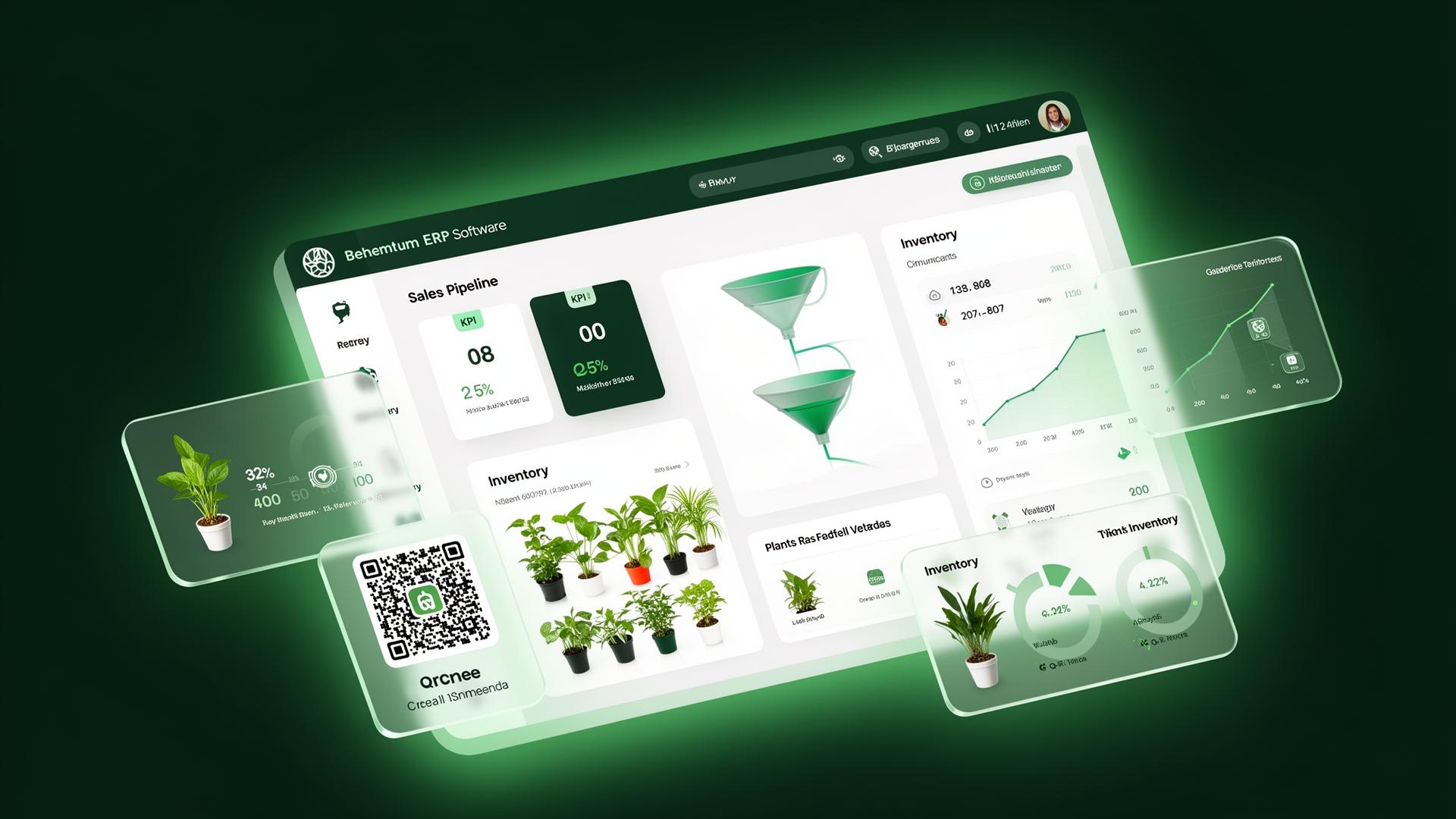 TotalNursery ERP dashboard with KPIs, sales pipeline, and inventory analytics